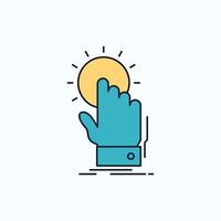 touch. click. hand. on. start Flat Icon. green and Yellow sign and symbols for website and Mobile appliation. vector illustration