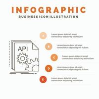 API. aplicación codificación. desarrollador. plantilla de infografía de software para sitio web y presentación. icono de línea gris con ilustración de vector de estilo infográfico naranja