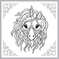 Lindo unicornio dibujos animados mandala artes aislado sobre fondo blanco. vector