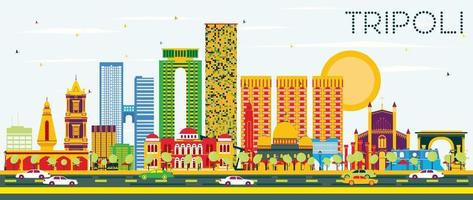Tripoli Skyline with Color Buildings and Blue Sky. vector