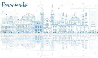 Outline Paramaribo Skyline with Blue Buildings and Reflections. vector