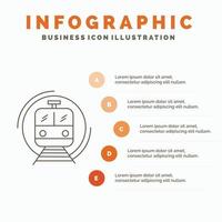 metro. tren. inteligente. público. plantilla de infografías de transporte para sitio web y presentación. icono de línea gris con ilustración de vector de estilo infográfico naranja