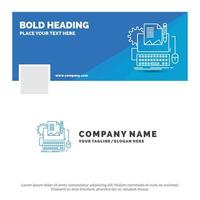 Blue Business Logo Template for Type Writer. paper. computer. paper. keyboard. Facebook Timeline Banner Design. vector web banner background illustration