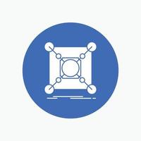 Base. center. connection. data. hub White Glyph Icon in Circle. Vector Button illustration