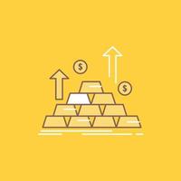 gold. coin. cash. money. growth Flat Line Filled Icon. Beautiful Logo button over yellow background for UI and UX. website or mobile application vector