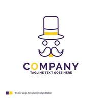 Company Name Logo Design For moustache. Hipster. movember. santa Clause. Hat. Purple and yellow Brand Name Design with place for Tagline. Creative Logo template for Small and Large Business. vector
