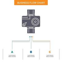 camera. action. digital. video. photo Business Flow Chart Design with 3 Steps. Glyph Icon For Presentation Background Template Place for text. vector
