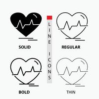 ecg. heart. heartbeat. pulse. beat Icon in Thin. Regular. Bold Line and Glyph Style. Vector illustration