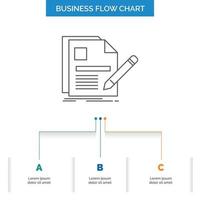 documento. expediente. página. lápiz. reanudar el diseño del diagrama de flujo empresarial con 3 pasos. icono de línea para el lugar de plantilla de fondo de presentación para texto vector