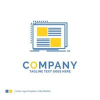 Content. design. frame. page. text Blue Yellow Business Logo template. Creative Design Template Place for Tagline. vector