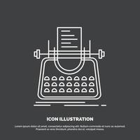 artículo. Blog. historia. máquina de escribir. icono de escritor. símbolo de vector de línea para ui y ux. sitio web o aplicación móvil