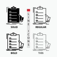 checklist. check. expertise. list. clipboard Icon in Thin. Regular. Bold Line and Glyph Style. Vector illustration