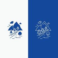 rocks. tree. hill. mountain. nature Line and Glyph web Button in Blue color Vertical Banner for UI and UX. website or mobile application vector