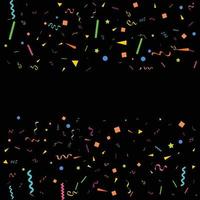 Vector abstract Black Background with many falling tiny colorful confetti pieces and ribbon. Carnival. Christmas or New Year decoration colorful party pennants for birthday. festival