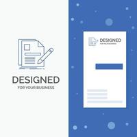 Business Logo for document. file. page. pen. Resume. Vertical Blue Business .Visiting Card template vector