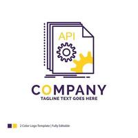 diseño de logotipo de nombre de empresa para api. aplicación codificación. desarrollador. software. diseño de marca púrpura y amarillo con lugar para eslogan. plantilla de logotipo creativo para pequeñas y grandes empresas. vector