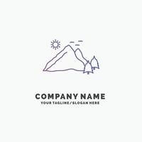 mountain. landscape. hill. nature. scene Purple Business Logo Template. Place for Tagline vector