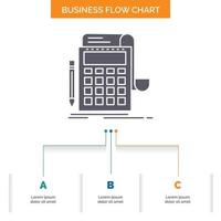 Accounting. audit. banking. calculation. calculator Business Flow Chart Design with 3 Steps. Glyph Icon For Presentation Background Template Place for text. vector