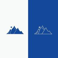 hill. landscape. nature. mountain. sun Line and Glyph web Button in Blue color Vertical Banner for UI and UX. website or mobile application vector