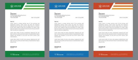 corporate modern abstract creative professional editable business letterhead template with orange, blue and green colors, office letterhead set in flat style with 3 colors. vector