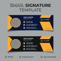 Corporate modern email signature or email footer and personal social media cover design, flat, abstract, modern, and minimal template with dark blue, yellow, black colors, vector illustration layout.