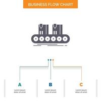 Belt. box. conveyor. factory. line Business Flow Chart Design with 3 Steps. Glyph Icon For Presentation Background Template Place for text. vector