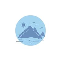 Nature. hill. landscape. mountain. sun Glyph Icon. vector