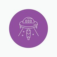 alien. space. ufo. spaceship. mars White Line Icon in Circle background. vector icon illustration