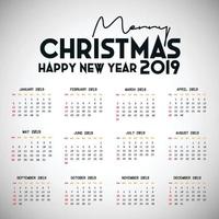 2019 Calendar template. Christmas and Happy new Year Background vector