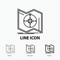 Direction. explore. map. navigate. navigation Icon in Thin. Regular and Bold Line Style. Vector illustration