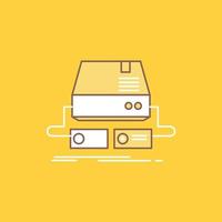 Console. game. gaming. pad. drive Flat Line Filled Icon. Beautiful Logo button over yellow background for UI and UX. website or mobile application vector