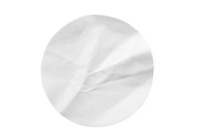 etiqueta adhesiva de papel redonda blanca en blanco aislada sobre fondo blanco foto