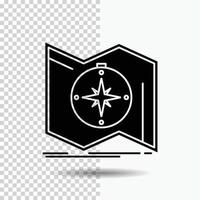 Direction. explore. map. navigate. navigation Glyph Icon on Transparent Background. Black Icon vector