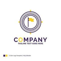 Company Name Logo Design For Aim. business. deadline. flag. focus. Purple and yellow Brand Name Design with place for Tagline. Creative Logo template for Small and Large Business. vector