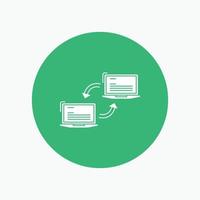 Computer. connection. link. network. sync White Glyph Icon in Circle. Vector Button illustration