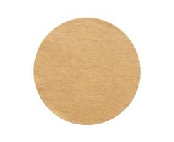 Brown round paper sticker label isolated on white background photo