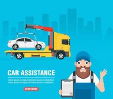 Car service. Car assistance concept design flat banner