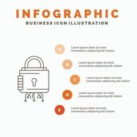 seguridad. cibernético cerrar. proteccion. plantilla de infografía segura para sitio web y presentación. icono de línea gris con ilustración de vector de estilo infográfico naranja