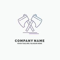 Axe. hatchet. tool. cutter. viking Purple Business Logo Template. Place for Tagline vector