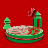 3D rendering podium stage red background for promo product photo