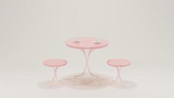 Round pastel modern minimal table set with chairs. mock up minimal interior design concept with copy space 3d rendering 3d illustration. photo