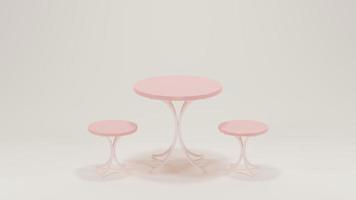 Round pastel modern minimal table set with chairs. mock up minimal interior design concept with copy space 3d rendering 3d illustration. photo