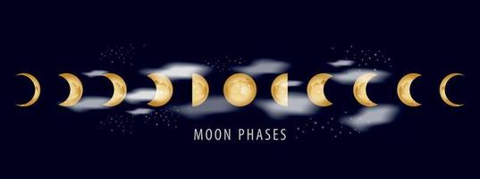 movimientos de las fases de la luna ilustración realista en la oscuridad vector