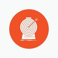 Aim. focus. goal. target. targeting White Glyph Icon in Circle. Vector Button illustration