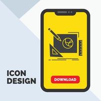 logo. diseño. creativo. ocurrencia. icono de glifo de proceso de diseño en el móvil para la página de descarga. fondo amarillo vector