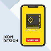 Bank. deposit. safe. safety. strongbox Glyph Icon in Mobile for Download Page. Yellow Background vector