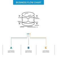 base de datos. datos. arquitectura. infografía. monitorear el diseño de diagramas de flujo de negocios con 3 pasos. icono de línea para el lugar de plantilla de fondo de presentación para texto vector