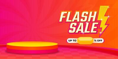 Flash Sale background template with podium display, Special offer and discount promotion in orange and pink color vector