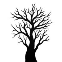 vector de árbol de halloween, árbol seco sin hoja, árbol aterrador, árbol de silueta en color negro