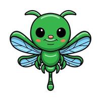 Cute little green dragonfly cartoon vector